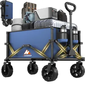 Zhh001 Haageep Folding Utility Wagon Cart With Wheels Navy Blue Garden Carts Collapsible Wagons