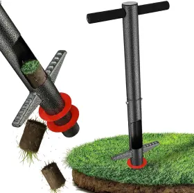 Hangmaicome 313041771755 Bulb Planter Tool - 34 Inch Long Handle Sod Plugger Lawn Plug Digger Auto Eject