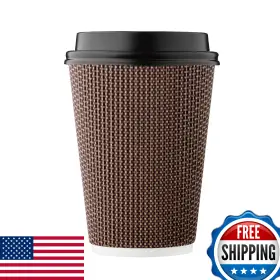 B07z778359 Harvest Pack Gourmet Showcase 12oz Disposable Coffee Cups Insulated Ripple Double Wall Lids Brown