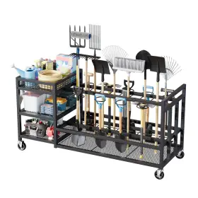 Fn-to020 Havenlyyouth Garden Tool Organizer With Wheels-movable Rack Storage Hooks