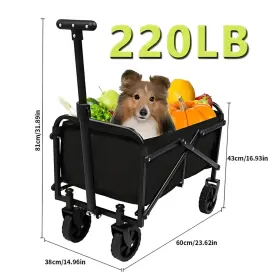 Cuw-blck-40x13x60-mini Hepfture Folding Utility Wagon Cart Collapsible Outdoor With All-terrain Wheels
