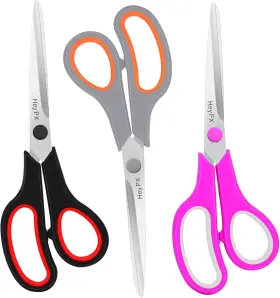 Scissors001 Heypx 8.5 Inch Scissors All Purpose For Office Home 3-pack Magenta /red/orange