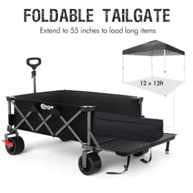 21859 Hf 26 Inch Extra Wide 55 Long Foldable Wagon With Tailgate Large 600l Collapsible #2