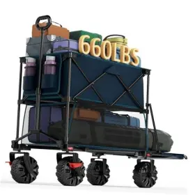 Pr-tr-21823-brake Hf Collapsible Large Double Decker Wagon With Brake Deep Ocean Blue