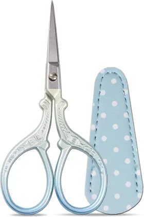 17171852 Hisuper Embroidery Scissors Set With Leather Sheaths For Sewing 3.6 Inch Blue Green