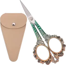 Hyxb-2 Hitopty Sewing Scissors Sharp Embroidery With Sheath Craft Gold Green