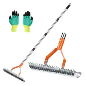 Hivenlly 721691613194 Thatch Rake -15 Inch Dethatcher With Adjustable Handle Efficient Steel