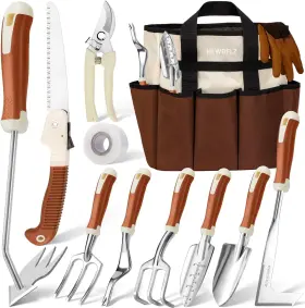 Hlwdflz 739240486687 Garden Tool Set 12 Pcs Heavy Duty Floral Gardening Tools Kit With Han