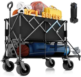 Jl094-dc Hombetta 52in Heavy Duty Doublelayer Wagon With Brakes 560lbs 650l Garden Cart Allterrain