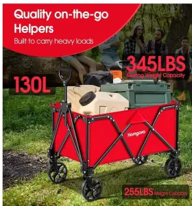 N4x07-033-ol Homgava 190l Collapsible Folding Red Beach Garden Shopping Heavy Duty Wagon