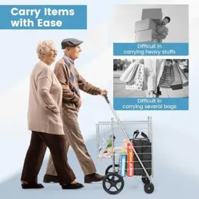 Homgx 608565128964 Flat Folding Shopping Cart 130 Lbs Heavy Duty Utility With Silver #3