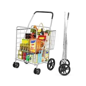 Homgx 608565128964 Flat Folding Shopping Cart 130 Lbs Heavy Duty Utility With Silver