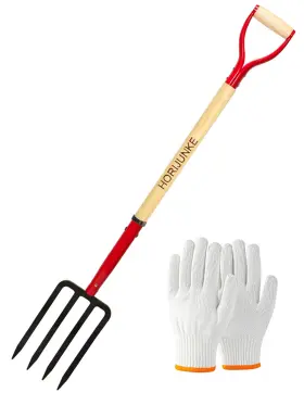 Lh0004 Horijunke Heavy Duty Garden Fork 4 Tine Digging Pitchfork D Handle Wood 45 Inch Red