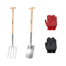 4-tine Hunkenr Dg005 Garden Pitchfork Spade Set Stainless Steel 47 Inch Heavy Duty