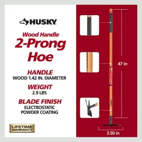 Husky 445032894853 51 Inch Wood Handle 2-prong Hoe