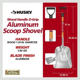 77531-947 Husky Scoop Shovel Aluminum Blade 28 In D-grip Short Varnished Hardwood Handle #2