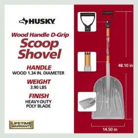 77540-945 Husky New 31 Inch Wood Handle D-grip Plastic Scoop Shovel #3