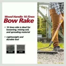 78115-948 Husky Garden Tool Set 3pc Digging Shovel Bow Leaf Rake Wood Powder-coated Black #3