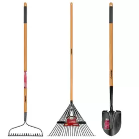 78115-948 Husky Garden Tool Set 3pc Digging Shovel Bow Leaf Rake Wood Powder-coated Black