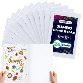 B08v1kqxx9 Hygloss Blank Books - Bulk 24 Pack 11 Inch X 17 Jumbo White Paperback