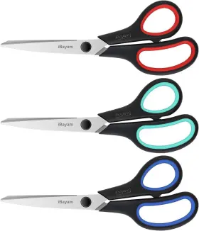 662968 Ibayam 3-pack 8 Inch Heavy Duty Scissors With Ultra Sharp Red Green Blue
