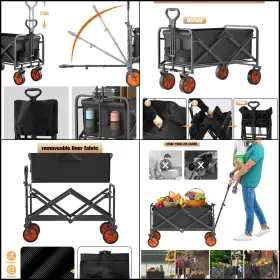 Ifoker 704090937139 Beach Cart Large Capacity Heavy Duty Folding Wagon Portable Collapsible