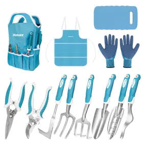 Ihansee 717352535585 Blue Garden Tool Sets 12-piece Aluminum Gardening Hand Tools With Ergonomic Han