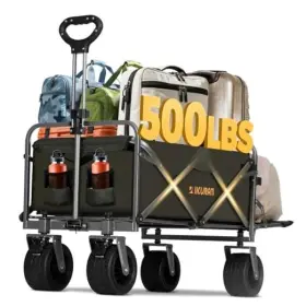 Kcw-s225t-gn Ikuram Collapsible Wagon Cart With Removable Tabletop 500lbs Folding Wagons