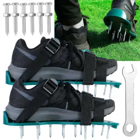 Gpct2604 Imountek Foldable Lawn Aerator Spike Shoes Heavy Duty Metal Adjustable Straps Garden Tool