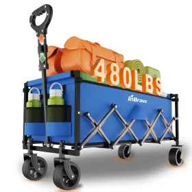 Wagon-8-blue Inbrave Heavy Duty Utility Wagon 480lbs Collapsible All Terrain Wheels Blue