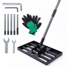 Ihc-llr-17x10-blk Intelligent Home Choice Lawn Leveling Rake With Work Gloves - Heavy-duty Yard 17 Inch X