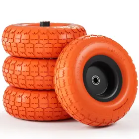 Iococee 631344988855 4.10 3.50-4 Tire And Wheel 10 Inch Flat Free Tires 4 Pack With 5/8 Axle Bor