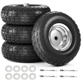 Iococee 788438290988 4.10/3.50-4 Tire And Wheel Flat Free 10 Inch Solid Rubber With 5/8 Axle