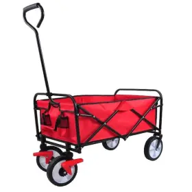 Jimsmaison 677899327367 4.1 Cu. Ft. Red Metal Folding Garden Cart With Wheels Brakes