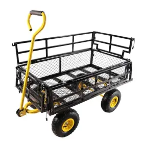 Jimsmaison 677899327398 6.33 Cu. Ft. Yellow Black Metal Garden Cart With Double Fence And Inflatable Tires
