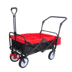 Jimsmaison 677899327497 3.9 Cu. Ft. Red Black Steel Folding Garden Cart With Adjustable Handles
