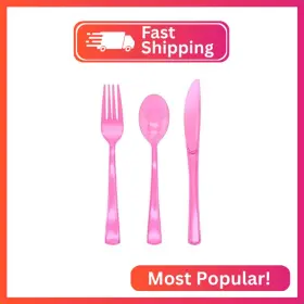 Joy Akkess H-15046 150 Pcs Hot Pink Plastic Silverware Utensils Heavy Duty - 50 Fo