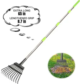 Joyhalo 313041697680 Small Rake For Leaves 8.5 Inch Wide Head Leaf With 11 Tines