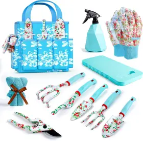 Jh-ggfw-001 Jumphigh Womens Gardening Gifts Set - Floral Tools With Tote Blue