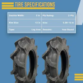 Justubes.com 643570860706 Two 5.00-12 R-1 Lug Compact Tractor Tires Heavy Duty Bar 5x12 W Ttube #3