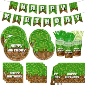 B0fc5ys76x Jvorfdg 218pc Green Birthday Party Decorations Set Plates Napkins Banner Tablecloth