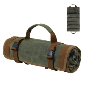 Kamiditer 6 Armygreen Waxed Canvas Tool Roll Up Bag Multi-purpose Wrench Organizer With