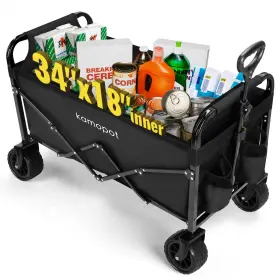 Wg4b.u1.blk Kamopot Collapsible Folding Utility Wagon 34x18 300lb Big Wheels Cupholders