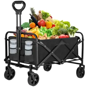 Kandexin 768917040792 Collapsible Foldable Wagon Cart Utility Beach With Drink Holders Large C