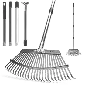 Kefanta 975406483532 Garden Leaf Rakes For Leaves Heavy Duty 25 Metal Tines 18.5 Inch Wide 62 Adjustable