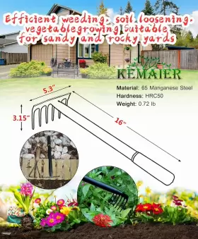 Kemaier 711181490381 Garden Hand Rake Mini Cultivator Heavy Duty Carbon Steel Rakes Til #2