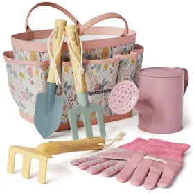 Kinderific 850045953621 Gardening Set Tool Kit For Kids Stem Includes Tote Bag Spade Watering C