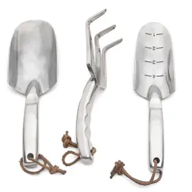 Kings County Tools 763961666646 Trowel Shovel And Garden Fork Set Polished Cast-aluminum Soil Cultivatio