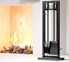 F8080 Kingson 5-piece Fireplace Tool Set 30.5 Inch Black Scroll Design Heavy Duty