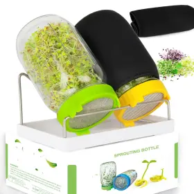 Kitmiido 795044292763 Seed Sprouting Kit 2 Large Wide Mouth Mason Jars With Sprout Lids Blackout